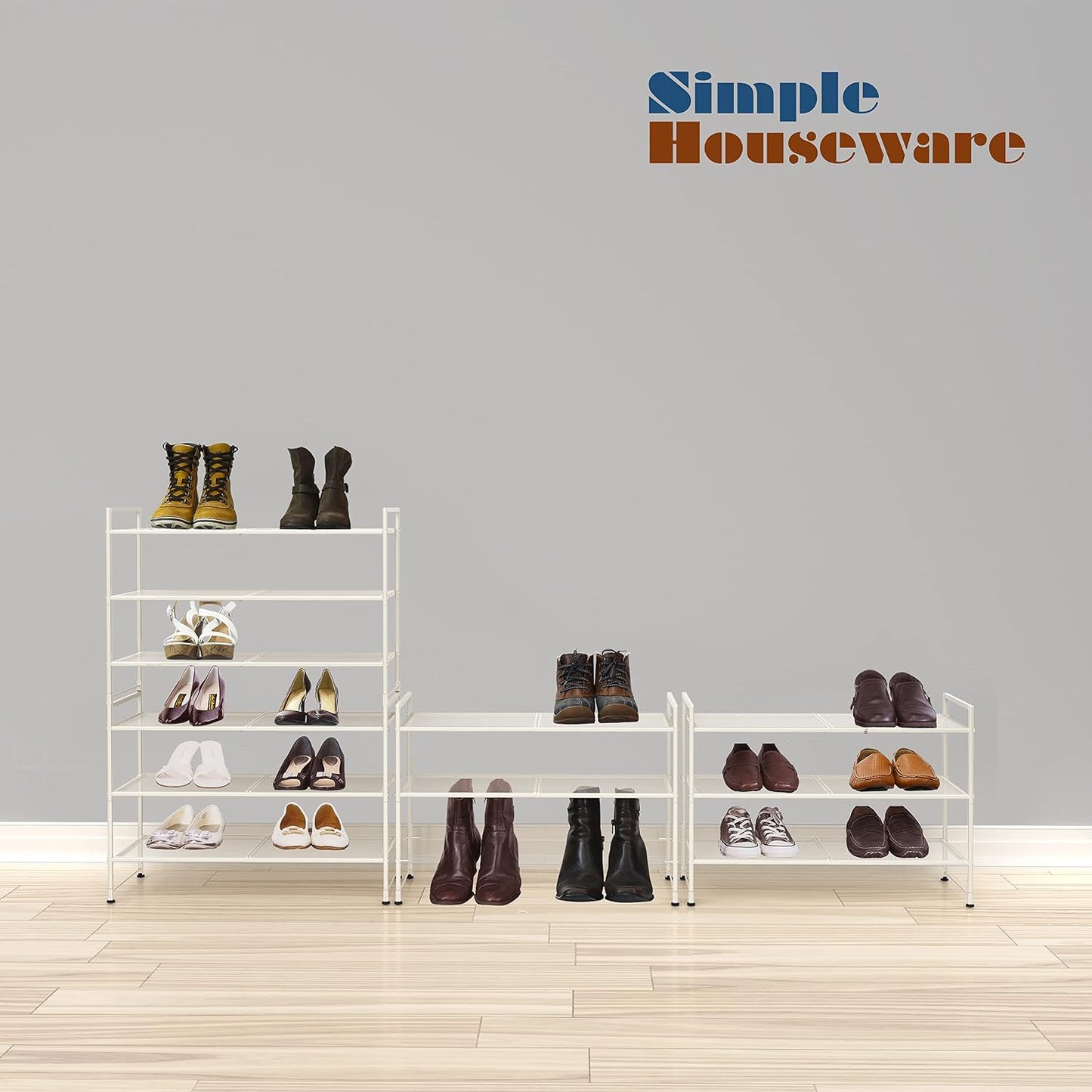 Simple Houseware 3-Tier Stackable Shoes Rack Storage Shelf, Black