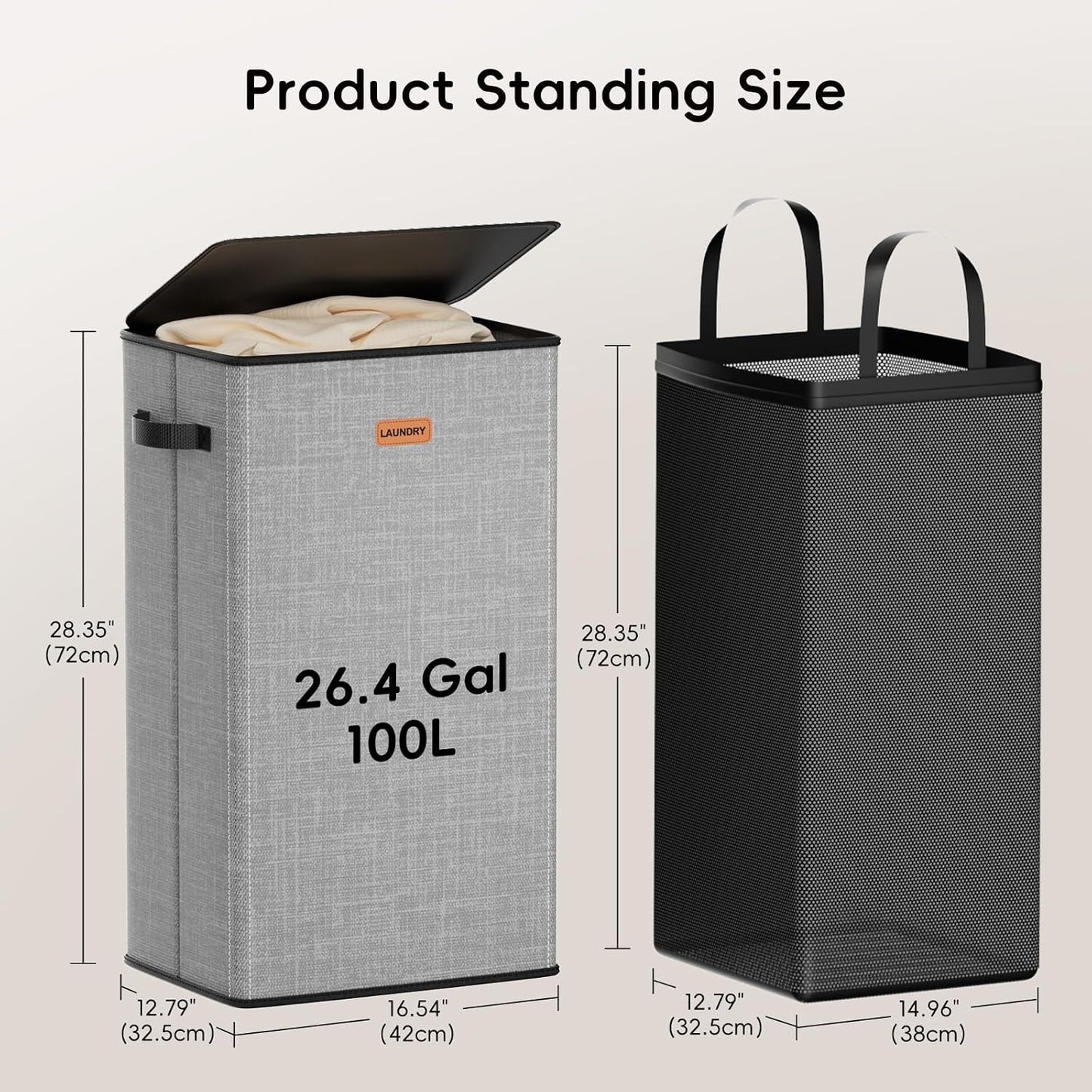 185L Laundry Hamper 3 Section, Laundry Hamper with Lid, Dirty Clothes Hamper with 3 Removable Washing Bags, Extra Large Laundry Basket Organizer for Bedroom, Laundry Room, Dorm - Black