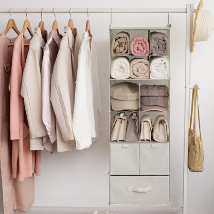 GRANNY SAYS Hanging Closet Organizer 6 Shelves, Closet Organizers and Storage with 5 Drawers, 6 Side Pockets Closet Hanging Organizer, Hanging Storage Organizer for Closet, Baby Clothes, Gray