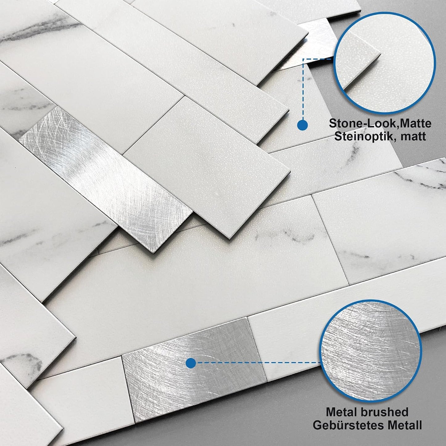 MOFIT Backsplash Tile for Kitchen Peel and Stick Stone Matte Finish,Bathroom Tiles Stickers 3D Wall Panel Linear Mosaic Marble Backsplash Waterproof(10sheets,Blue Green Gray)
