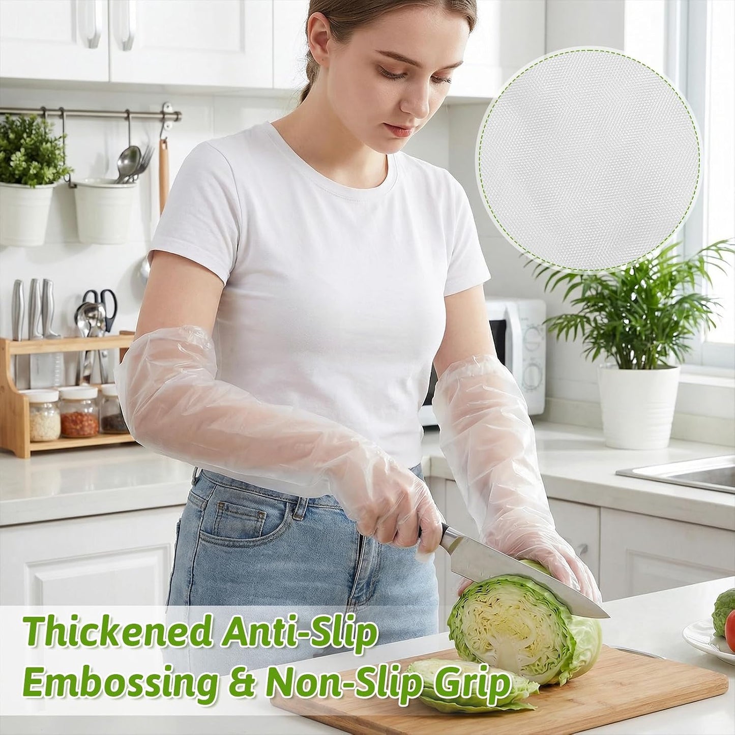 200 Pcs Long Sleeve Cleaning Gloves, Reusable & Waterproof Protective Rubber Gloves Elbow Length Long Plastic Glove for Household Duties, Kitchen, Dishwashing, Gardening - 22 Inch