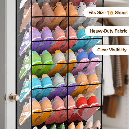 UVIAHOMI 20-30 Pairs Over the Door Shoe Organizer, Clear Pockets Hanging Shoe Storage for Closet, 10-Tier Door Shoes Rack, Handing Shoes Holder Fit All the Family's Sneakers, Boots, Heels, White