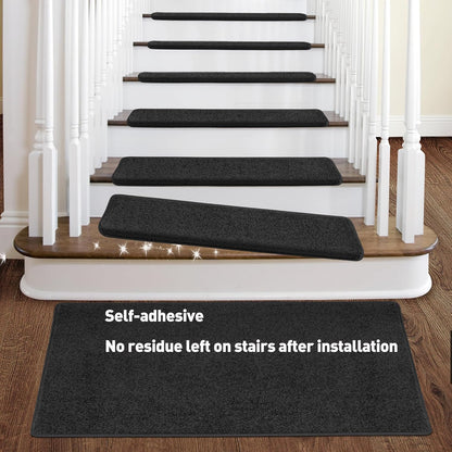 PURE ERA Carpet Stair Treads Tape Free Non Slip Indoor Stair Carpet Stair Protectors Pet-Friendly Non-Slip Skid Resistant Washable Reusable 8" x 30"(2 Pieces,Black)