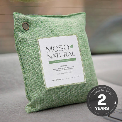 Moso Natural Air Purifying Bag 200g (3 Pack) Charcoal Odor Absorber, Car Odor Eliminator & Closet Deodorizer for Home & Pet, Lasts 2 Years, Unscented Bamboo Charcoal Bags, HGTV Editors' Pick (Green)