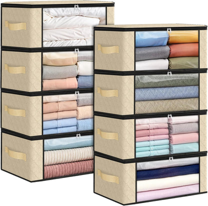 Fab totes 6 Pack Storage Bags for Clothes and Blanket, Foldable Closet Organizers and Storage with Zippers, Clear Window and Handles, Fabric Storage Bins for Sweater, Comforter, Bedding,Linen Sheets
