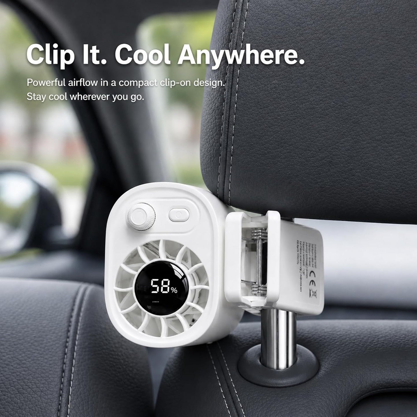 Portable Clip on Fan, 100-Speed Mini Rechargeable Personal Waist Fan | Portable personal fan with strong clamp and 360° airflow for strollers, office desks, golf carts, car seats and camping.