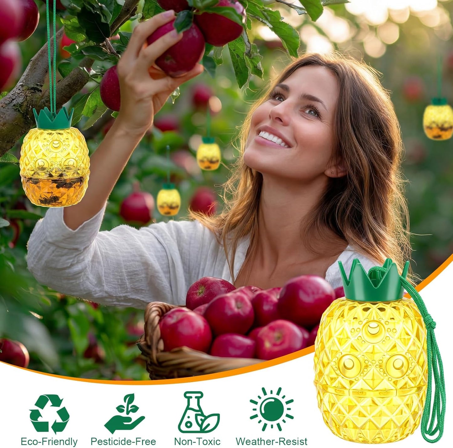 4 Pack Wasp Trap Outdoor Hanging, Reusable Yellow Jacket & Hornet Trap with Bait Reservoir, Durable Outdoor Bee Catcher for Garden, Patio, Orchard, Pineapple Design