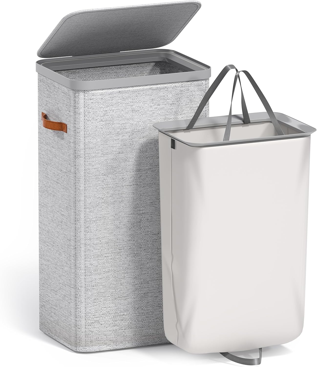 Sorbus Laundry Hamper with Lid - Collapsible 3-Compartment Fabric Laundry Basket with Handles and Removable Laundry Bag – 50 Gallon (190 L) Dirty Clothes Hamper for Bedroom, bathroom and dorm (Beige)