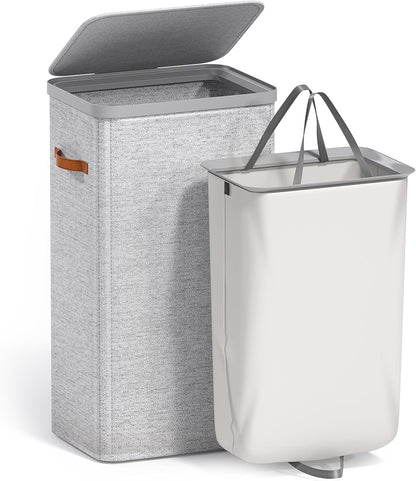 Sorbus Laundry Hamper with Lid - Collapsible 3-Compartment Fabric Laundry Basket with Handles and Removable Laundry Bag – 50 Gallon (190 L) Dirty Clothes Hamper for Bedroom, bathroom and dorm (Beige)