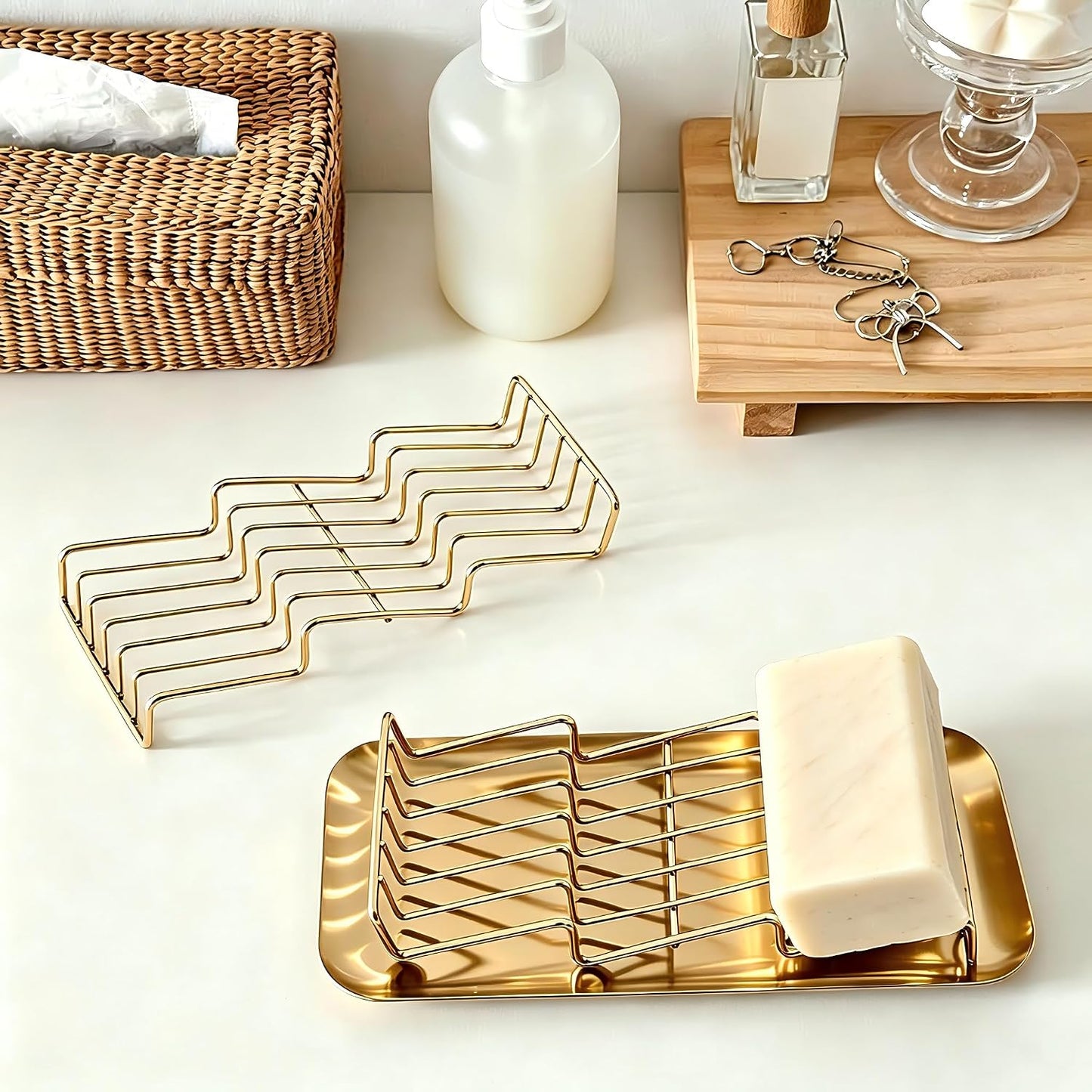 304 Stainless Steel 3 Bar Soap Dish, Self Draining Shampoo Bar Holder for Solid Shampoo & Conditioner Bars, Corner Soap Holder Tray for Shower Bathroom