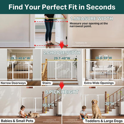 Cumbor 29.7-48" Baby Gate for Stairs, Mom's Choice Awards Winner-Dog Gate for Doorways, Auto Close Safety Pet Gate for Dogs Indoor, Easy Install Pressure Mounted Child Gate with Walk Thru Door, Brown