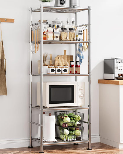 Sakugi Storage Shelves - 5-Tier Large Capacity Shelf Organizer with Hooks, Heavy-Duty Garage Shelving with Leveling Feet, Wobble-Free Rack for Bedroom, Balcony, Garage, 18.1"×12.4"×56.8", Black