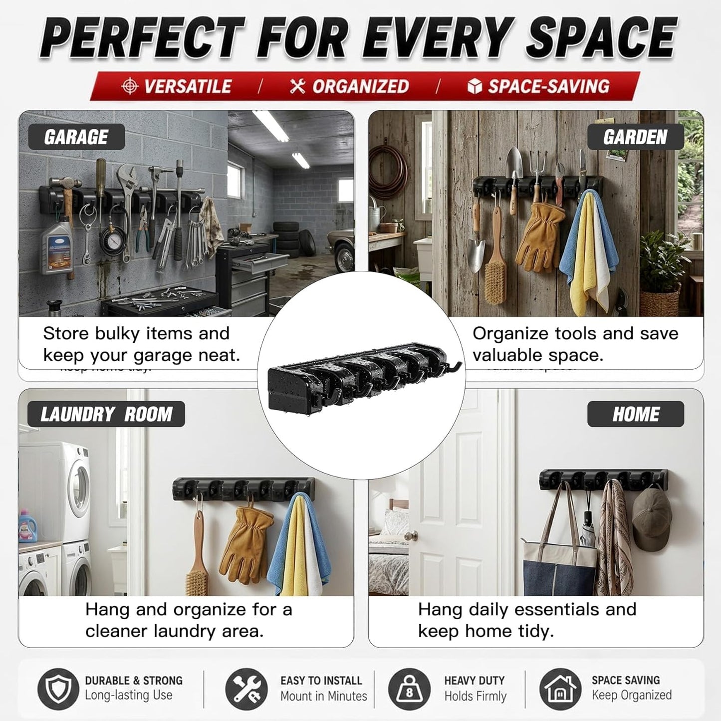 HYRIXDIRECT Broom Hanger Wall Mount, Broom and Mop Organizer Wall Hanging for Garage and Laundry Room