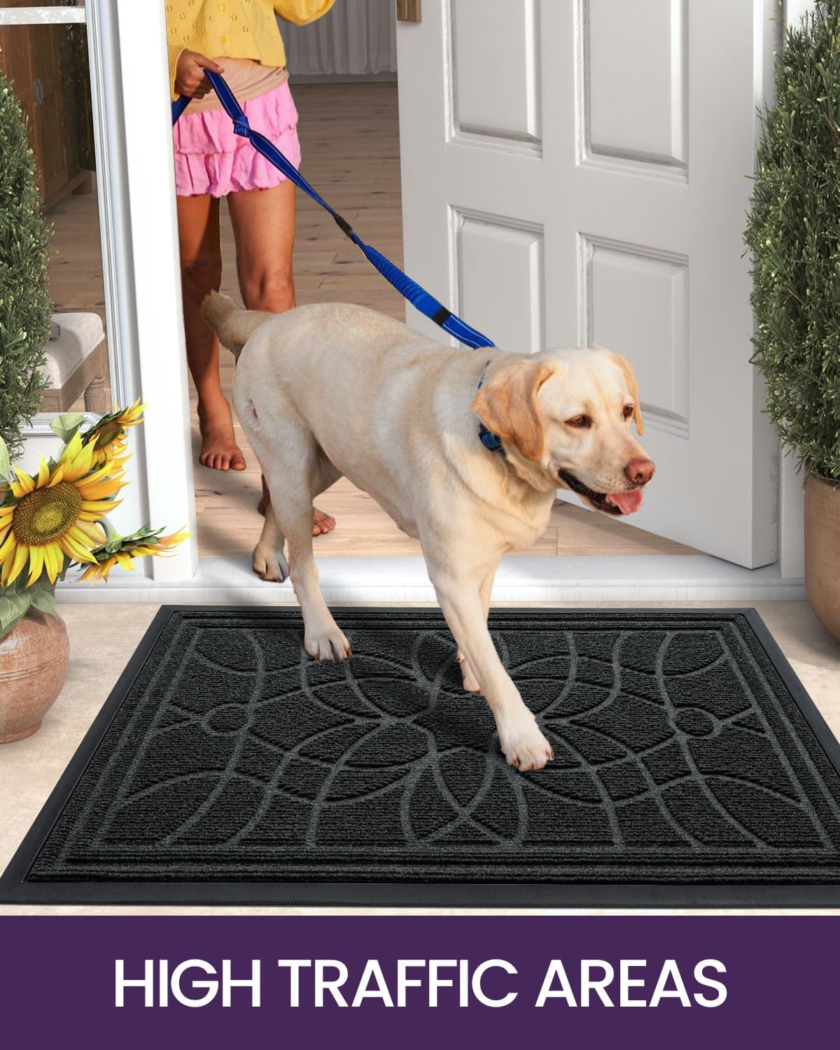 DEXI Front Door Mat Outside Entrance, Heavy Duty Non Slip Low Profile Doormat for Entryway, Trap Dirt and Moisture Welcome Mats, Easy Clean, Patio, Garage, 3x2, Blue