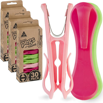 Hegs 24 Pack Multi-Color - The Smartest Heavy Duty Clothespins with Hooks - Hang 3 Garments at Once with Our Tough, Dual Hooks Clothes Pins with Anti-Rust Spring - Durable, Colorful Clothespins