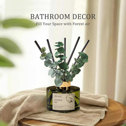 Airkeep Reed Diffuser Set with 6.76 fl oz Forest Mist Scent Essential Oils and 3 Leaves & 8 Diffuser Sticks,Bathroom Shelf Decor & Air Freshener, House Bedroom Office Decor & Gifts