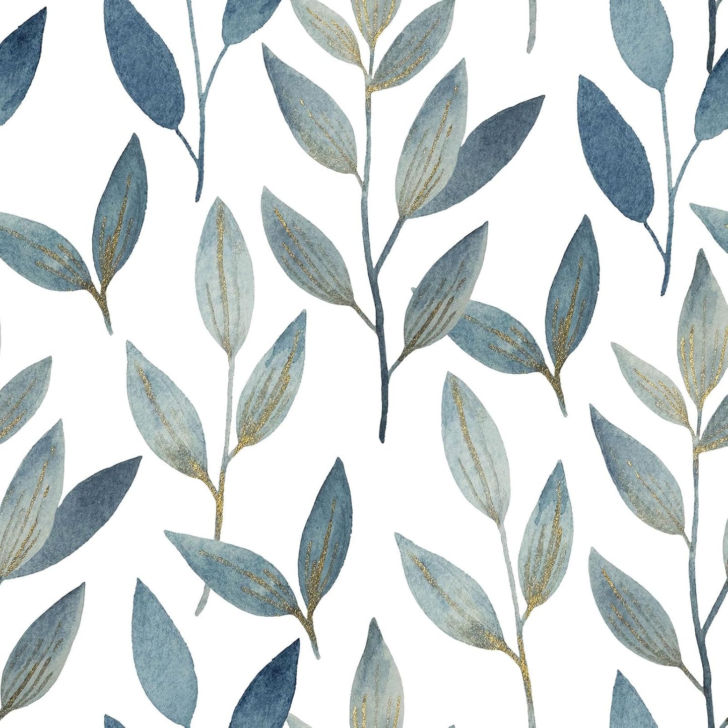 Blue Gold Leaf Peel and Stick Wallpaper Modern Self Adhesive Contact Paper Waterproof Removable Wall Paper for Bathroom Living Room 17.7"x70.8" Luxury Decorative Wallpaper