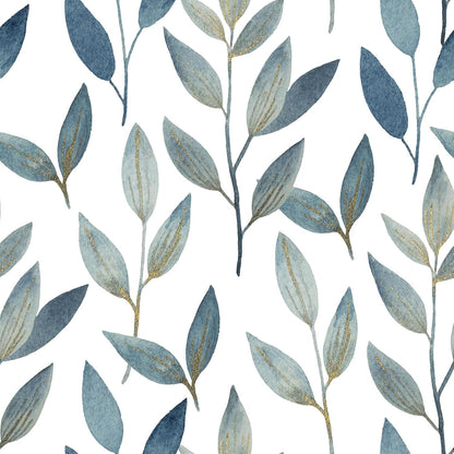 Blue Gold Leaf Peel and Stick Wallpaper Modern Self Adhesive Contact Paper Waterproof Removable Wall Paper for Bathroom Living Room 17.7"x70.8" Luxury Decorative Wallpaper