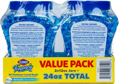 Clorox Fraganzia Crystal Beads Air Freshener, Long Lasting Room Deodorizer and Odor Eliminator Gel Beads to Freshen Home, Car, or Office, Fresh Ocean Breeze Scent, 12 Fl Oz - 2 Pack