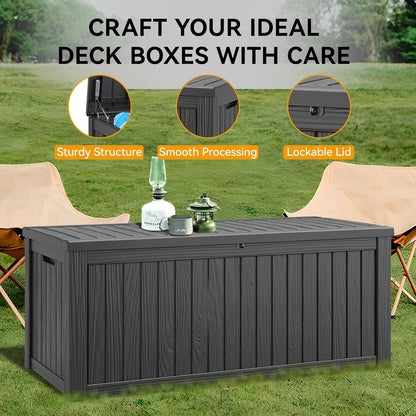 KAMABOKO 31 Gallon Outdoor Storage Box, Resin Deck Boxes Indoor and outdoor, Waterproof Storage Box Lockable Lid for Garden Tools, Package Delivery, Pool Supplies, Patio Cushions, Black