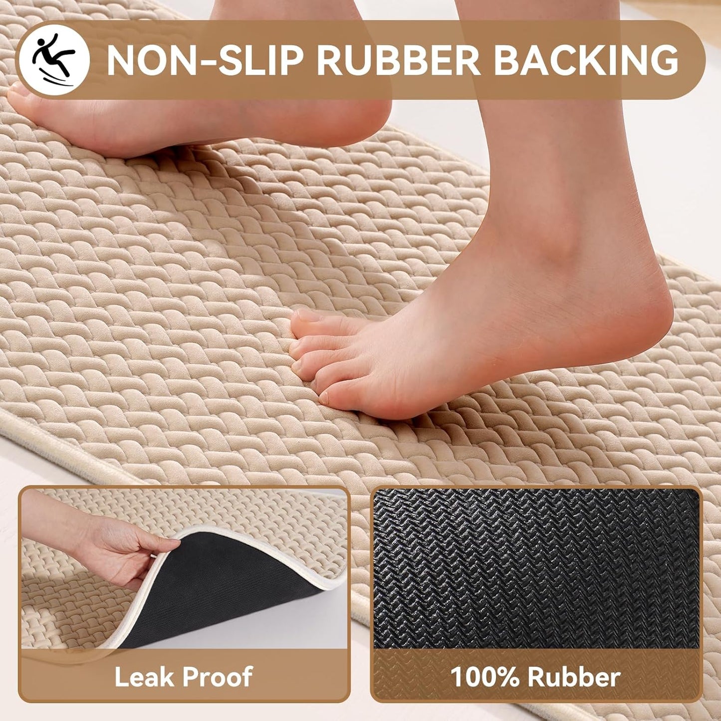 YDKGL Bathroom Rugs Non Slip, Super Absorbent Quick Dry Bath Mats for Bathroom, Foam Weave Texture Thin Bath Rugs Washable with Rubber Backing Fit Under Door Outside Shower,16" x 24“
