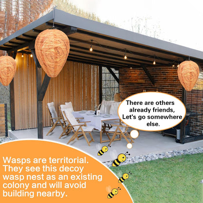 4 Pack Fake Wasp Nest Decoy, Waterproof Hanging Wasp Hornet Decoy for Outdoor, Brown Wasps and Hornets Nests, Reusable for Patio, Porch, Garden, Under Eaves, Garage, Backyard, House