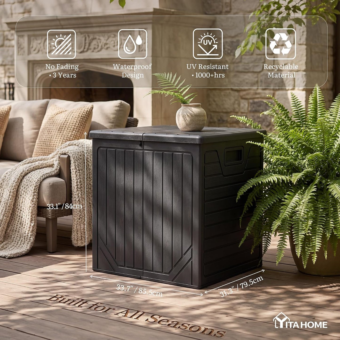 YITAHOME 100 Gallon Large Outdoor Deck Box | Waterproof Resin Storage Box, Lockable Indoor Outdoor Storage Container for Patio Furniture Cushions, Pool Accessories