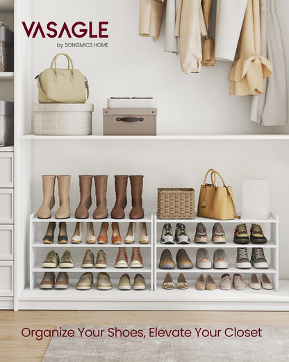 VASAGLE CUSTOS Collection - Shoe Rack for Closet, Stackable Shoe Organizer Shelf for Entryway, 2 Tiers, 11.7 x 24.4 x 14.2 Inches, White ULBS062WZ01S
