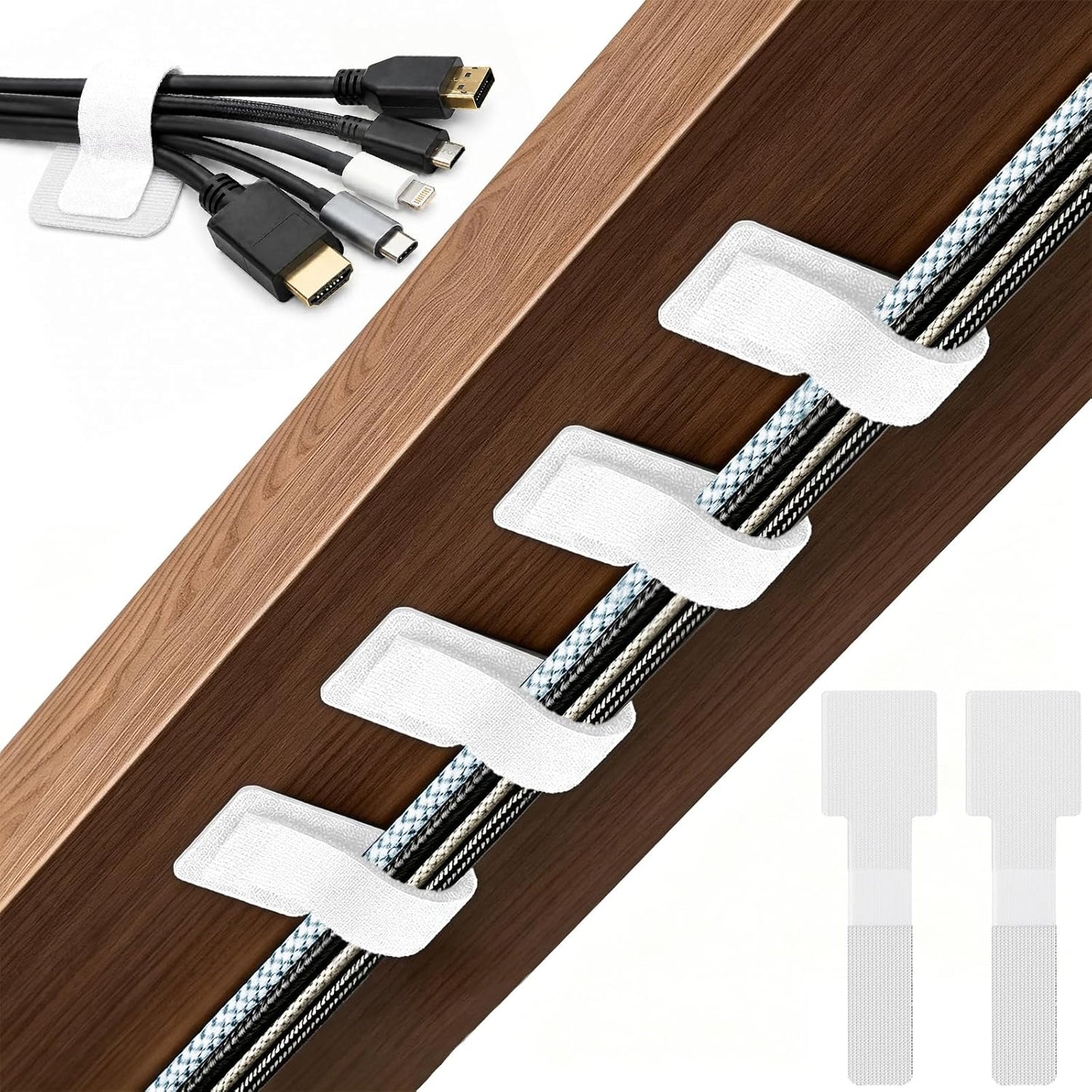 80 PCS Hook and Loop Cable Ties, Self Adhesive Cable Management Straps, Reusable Cord and Wire Organizer Clips for Under Desk, Computer, TV, Gaming Setup, Home Office and Kitchen, Black and White