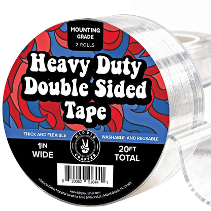 HIPPIE CRAFTER Double Sided Tape Heavy Duty for Walls - Nano Clear Mounting Tape, Removable & Reusable Two Sided Tape for Hanging, Strong Adhesive Wall Tape Transparent Roll 1" x 10FT