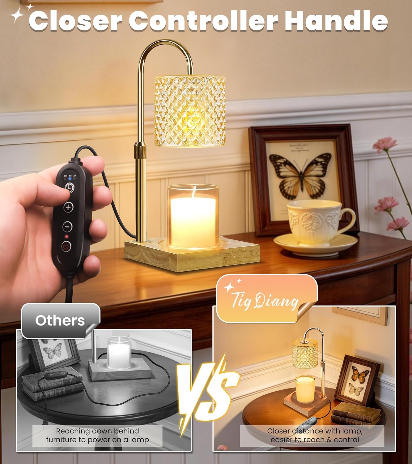 TigQiang Candle Warmer Lamp with Timer Dimmer, Birthday Gifts for Women Mom, House Warming Gifts, Elegant New Home Decor, Wax Warmer for Jar Candles, Heater Lamp for Scented Wax, Clear Glass