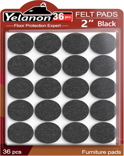 Yelanon Felt Furniture Pads for Hardwood Floors -36 Pcs 2" Premium Floor Protectors for Furniture, Felt Pads for Chair Legs, Black