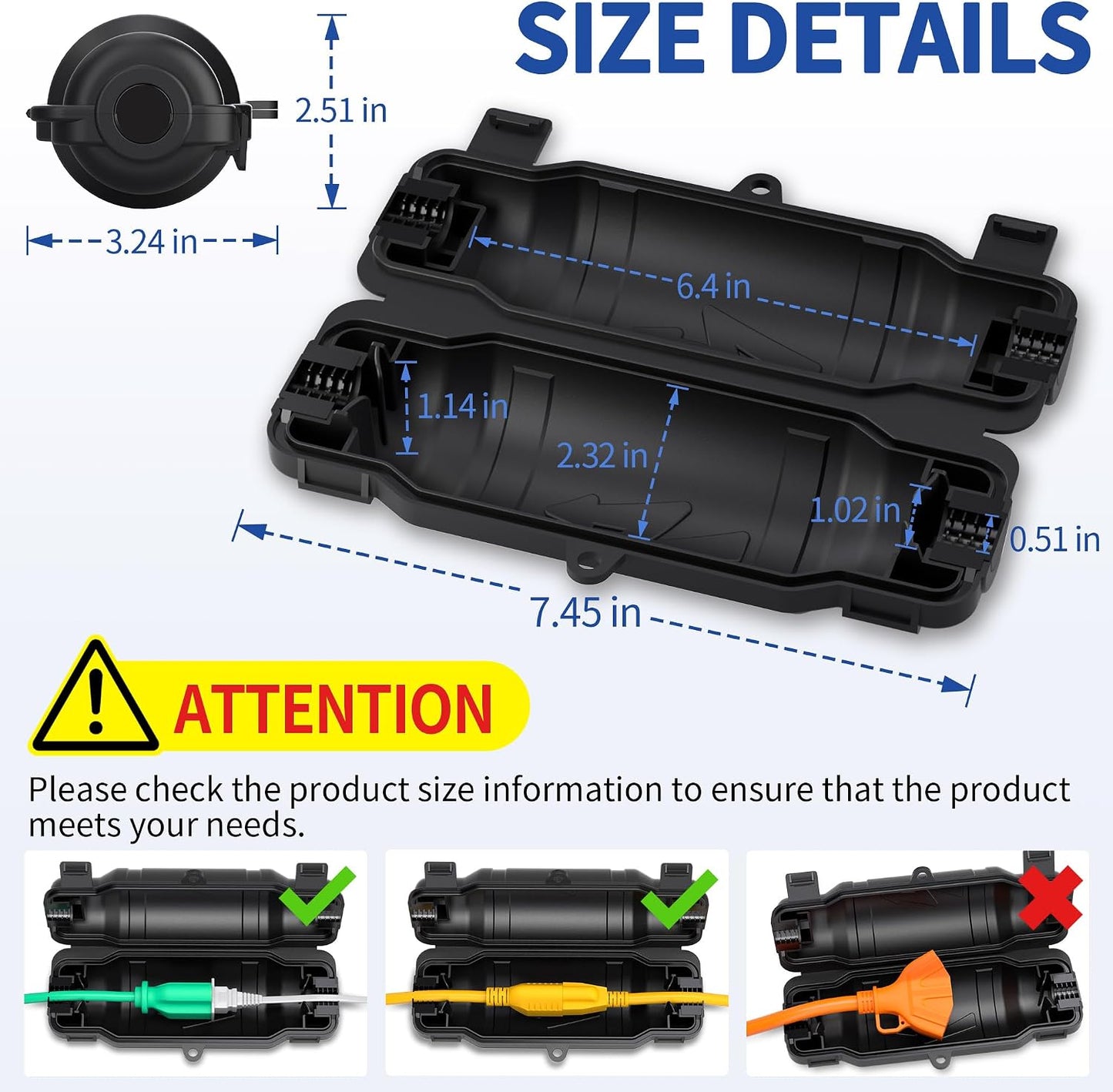 2 Pack Outdoor Extension Cord Safety Cover with Waterproof Seal IP54 Water-Resistant, Weatherproof Electrical Connection Box with 2 Latches, Plug, Socket, Holiday Decoration Light, Black