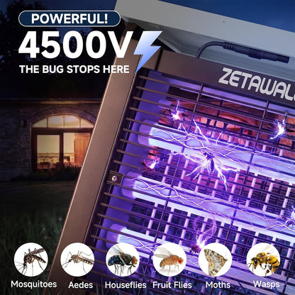 Solar Powered Bug Zapper Outdoor, 4500V Mosquito Trap with 10W Solar Panel, Fly Trap & Mosquito Killer, 10FT Extension Cord, IPX5 Waterproof, 2100 Sq.Ft Coverage for Patio, Backyard, Garden