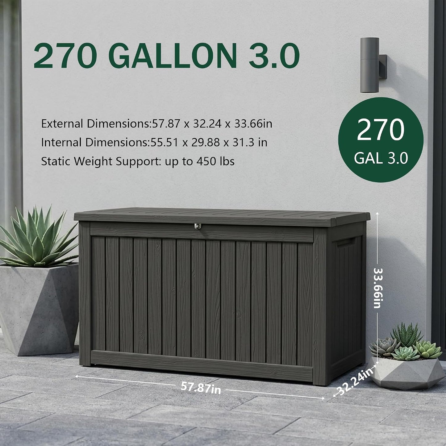 Outdoor Storage Box, 320 Gallon Waterproof Deck Box [Upgraded 3.0], Dual Gas-Spring Ultimate Resin Organizer for King Cushions, Heavy-Duty Lockable Estate Storage Bench, Backyard BBQ, Black