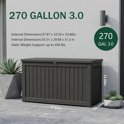 Outdoor Storage Box, 320 Gallon Waterproof Deck Box [Upgraded 3.0], Dual Gas-Spring Ultimate Resin Organizer for King Cushions, Heavy-Duty Lockable Estate Storage Bench, Backyard BBQ, Black