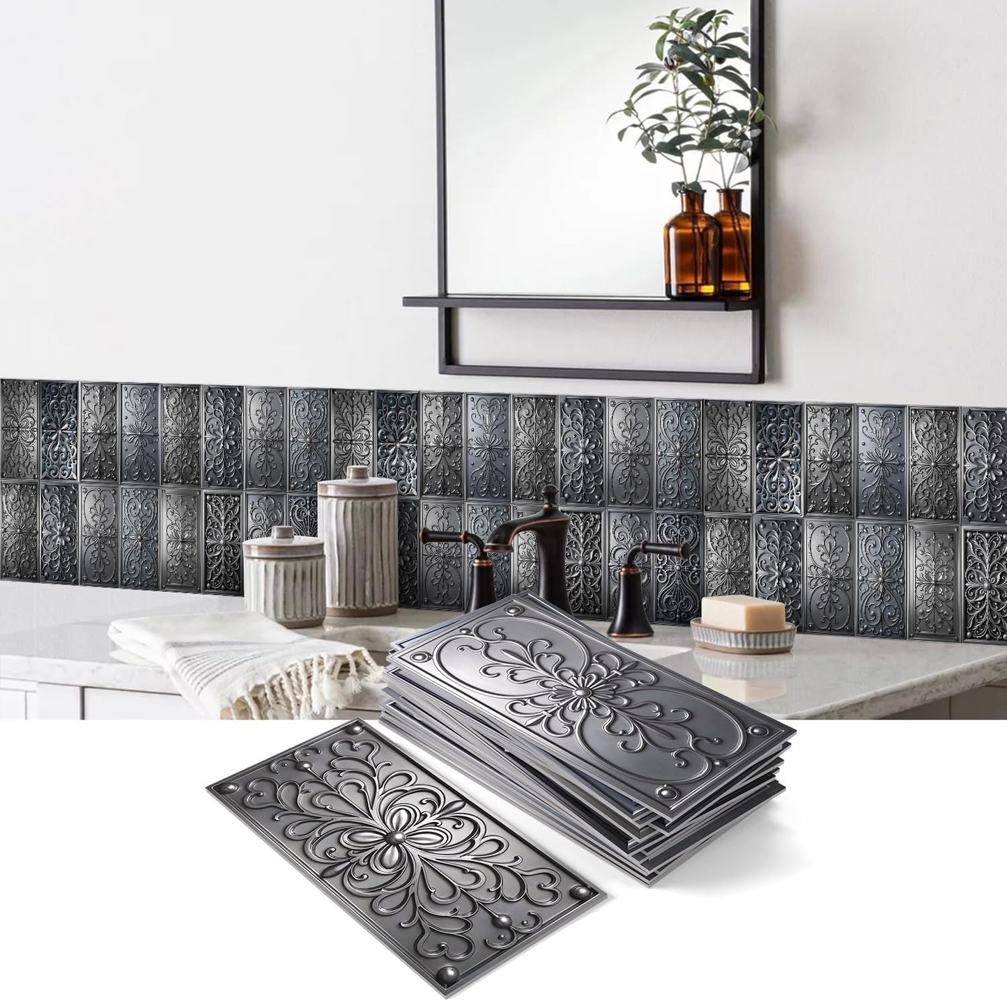 VICCI 32Pcs Tile Decals - Peel and Stick Kitchen Backsplash - Decorative Wall Tiles Stickers 8" x 4" Self-Adhesive Waterproof Removable for Bathroom Cabinets Home DIY Projects Decor