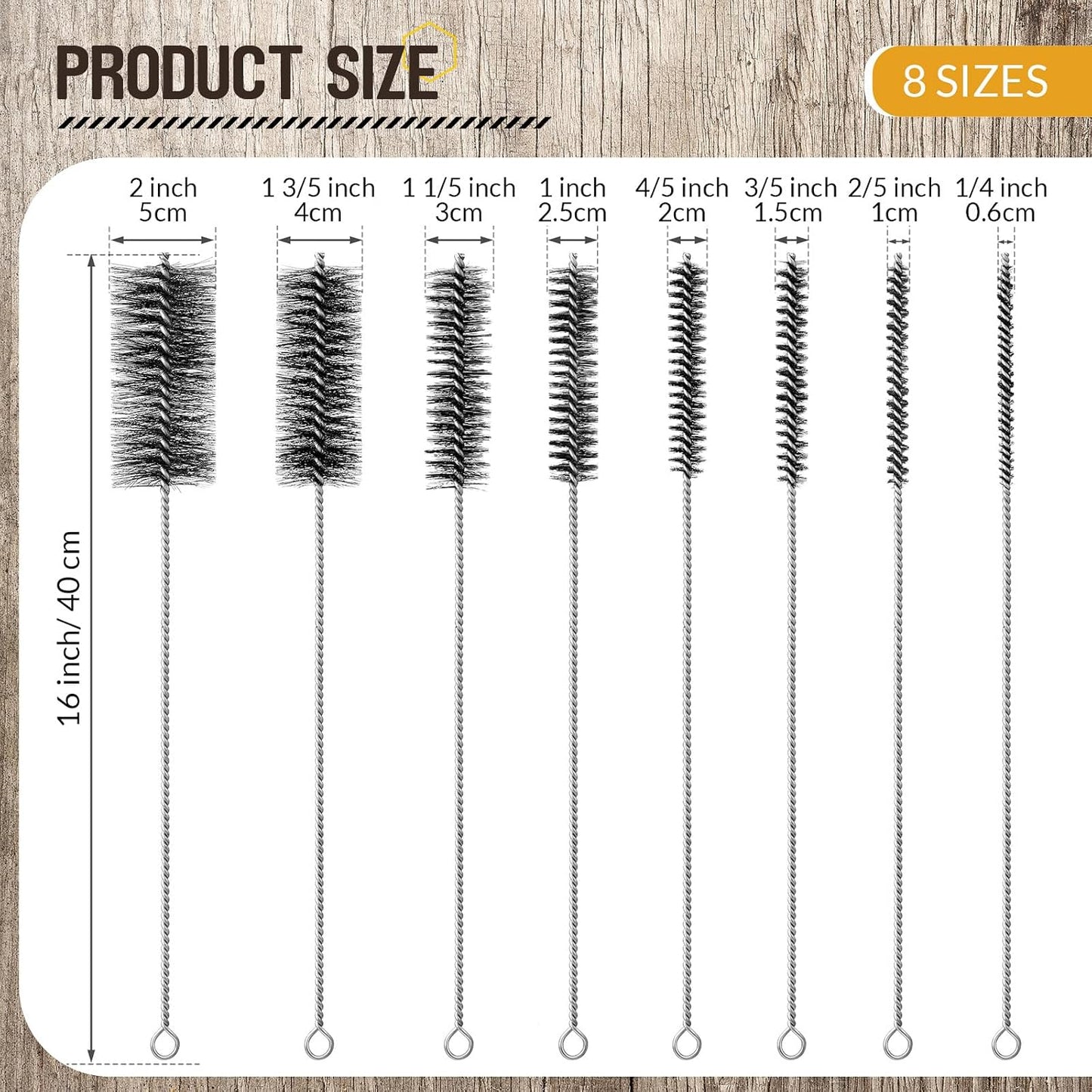 Baderke 16 Inch Long Pipe Cleaning Brush Stainless Steel Bristles Pipe Cleaning Brush Bore Brush Bristles Wire Brush (8 Pcs)