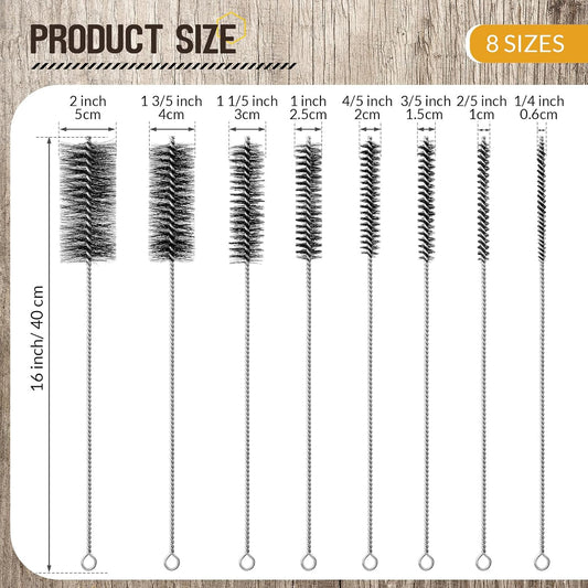 Baderke 16 Inch Long Pipe Cleaning Brush Stainless Steel Bristles Pipe Cleaning Brush Bore Brush Bristles Wire Brush (8 Pcs)