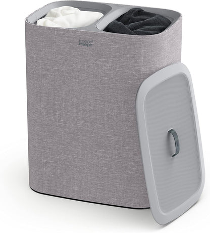 Joseph Joseph Tota Trio 90 liter/23.8 gallon Laundry Hamper Separation Basket with lid, 3 Removable Washing Bags with Handles- Ecru