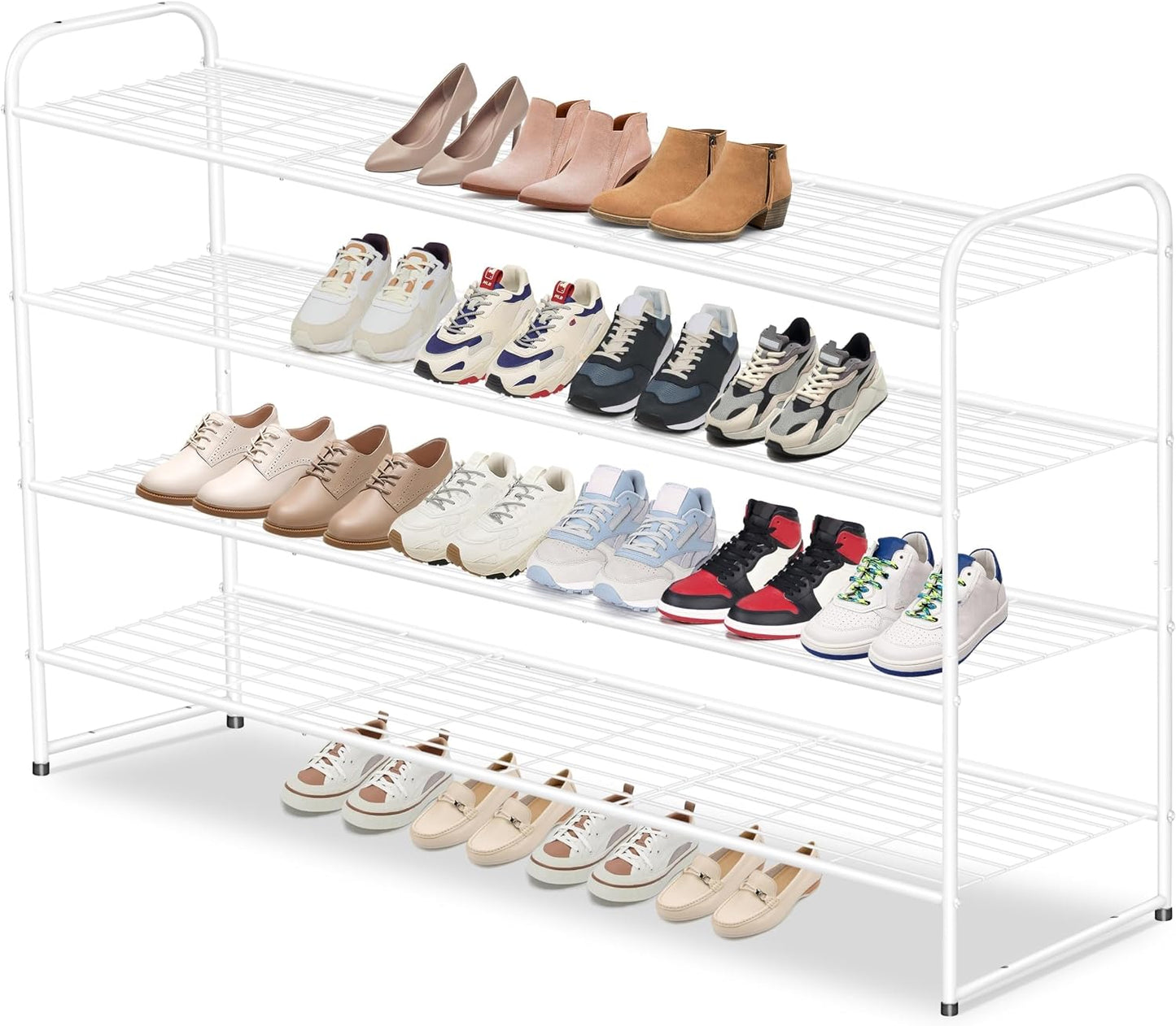 AOODA Long 3 Tier Metal Shoe Rack for Closet Wide Stackable Shoe Storage Organizer for Entryway, Bedroom, Floor, 24-Pairs Men Sneakers Shoe Shelf with Wire Grid, Black