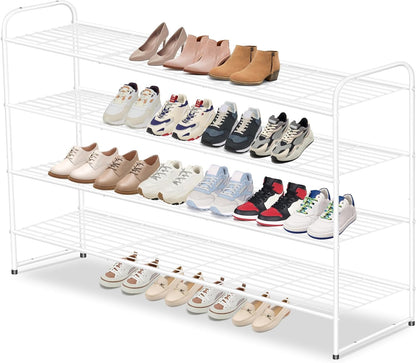 AOODA Long 3 Tier Metal Shoe Rack for Closet Wide Stackable Shoe Storage Organizer for Entryway, Bedroom, Floor, 24-Pairs Men Sneakers Shoe Shelf with Wire Grid, Black