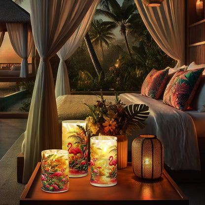 Tujoe 3 Pcs Summer Ocean Flameless Candles Teal Beach LED Battery Pillar Candles Set Battery Operated Coastal Nautical Decorations Flickering Gifts with Remote Decorations for Holiday