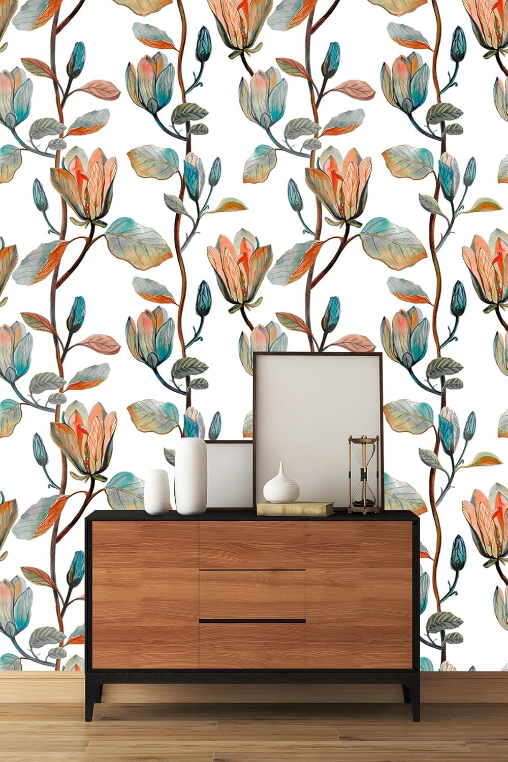 Magnolia Floral Leaf Peel and Stick Wallpaper Vintage Contact Wall Paper Modern Botanical Self Adhesive Vinyl Removable Renter Friendly Leaves Wallpaper 17.7in x 6.6ft
