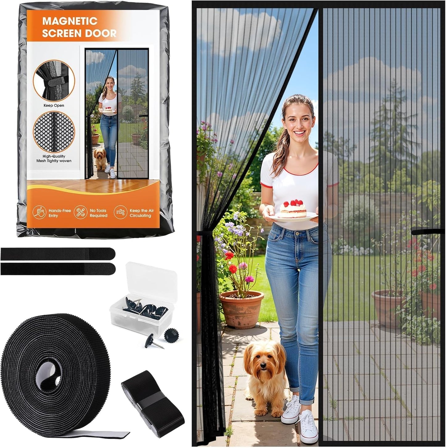 Magnetic Screen Door, Screen Door Mesh, Heavy-Duty Mesh Curtain, Door Net Keep Bugs Out, Hands Free Partition, Screen Size 38” × 83”, Fits 36” × 82” Doors, Pet & Kid Friendly, Black