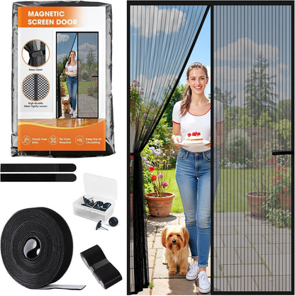 Magnetic Screen Door, Screen Door Mesh, Heavy-Duty Mesh Curtain, Door Net Keep Bugs Out, Hands Free Partition, Screen Size 38” × 83”, Fits 36” × 82” Doors, Pet & Kid Friendly, Black