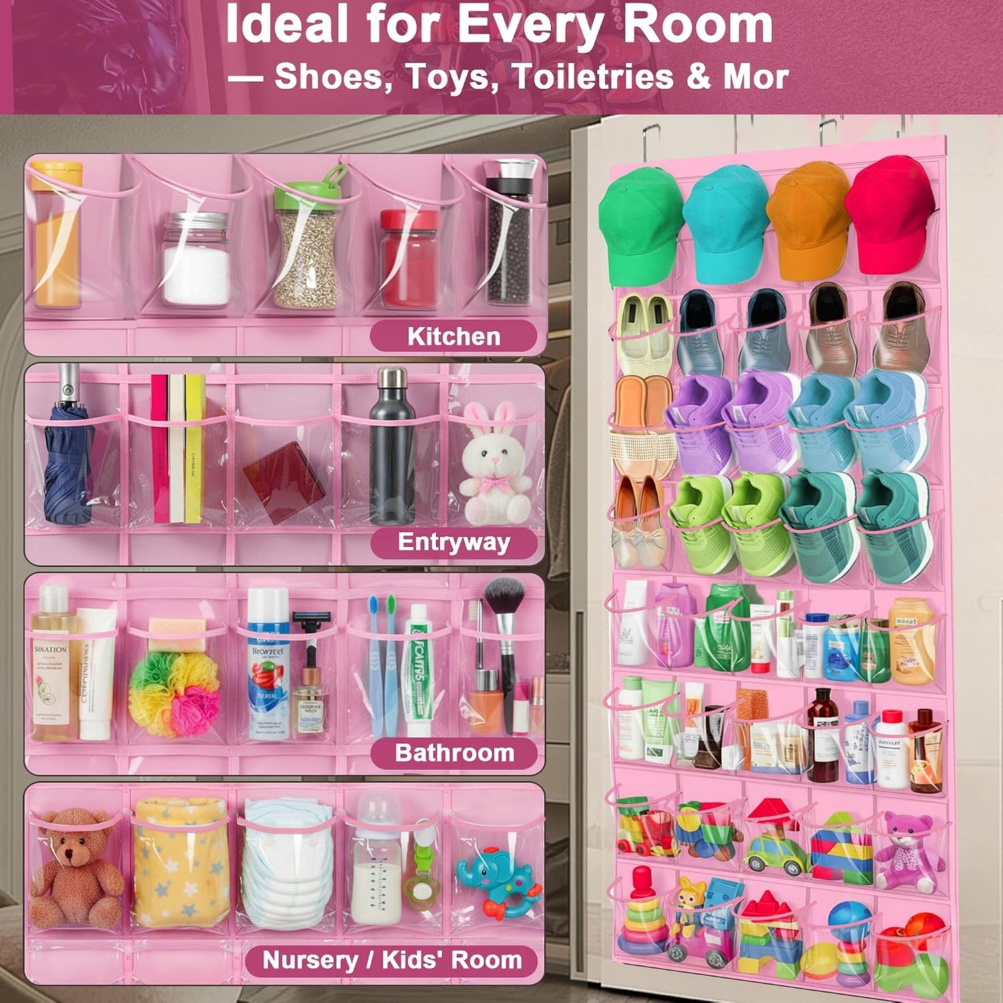 40 Pockets Over the Door Shoe Organizer – Waterproof Hanging Shoe Holder for Closet & Bathroom – Space-Saving Clear PVC Door Shoe Rack for Shoes, Toys, Toiletries & Snacks (White)