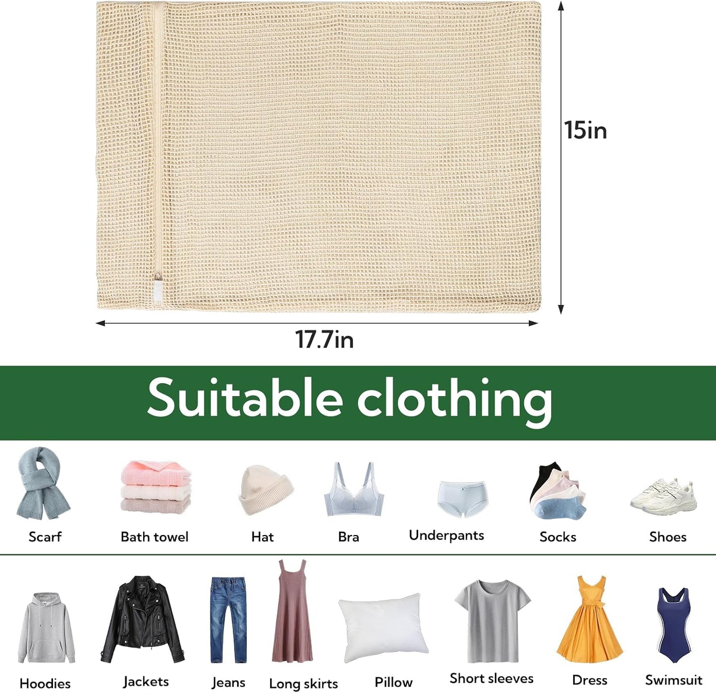 20-Piece Large Cotton Mesh Laundry Bags Set with Zipper, Delicates Wash Bags for Bras, Underwear, Socks, Shoe Wash Bag, Breathable Garment Bag for Washing Machine & Storage, Laundry Room Organization