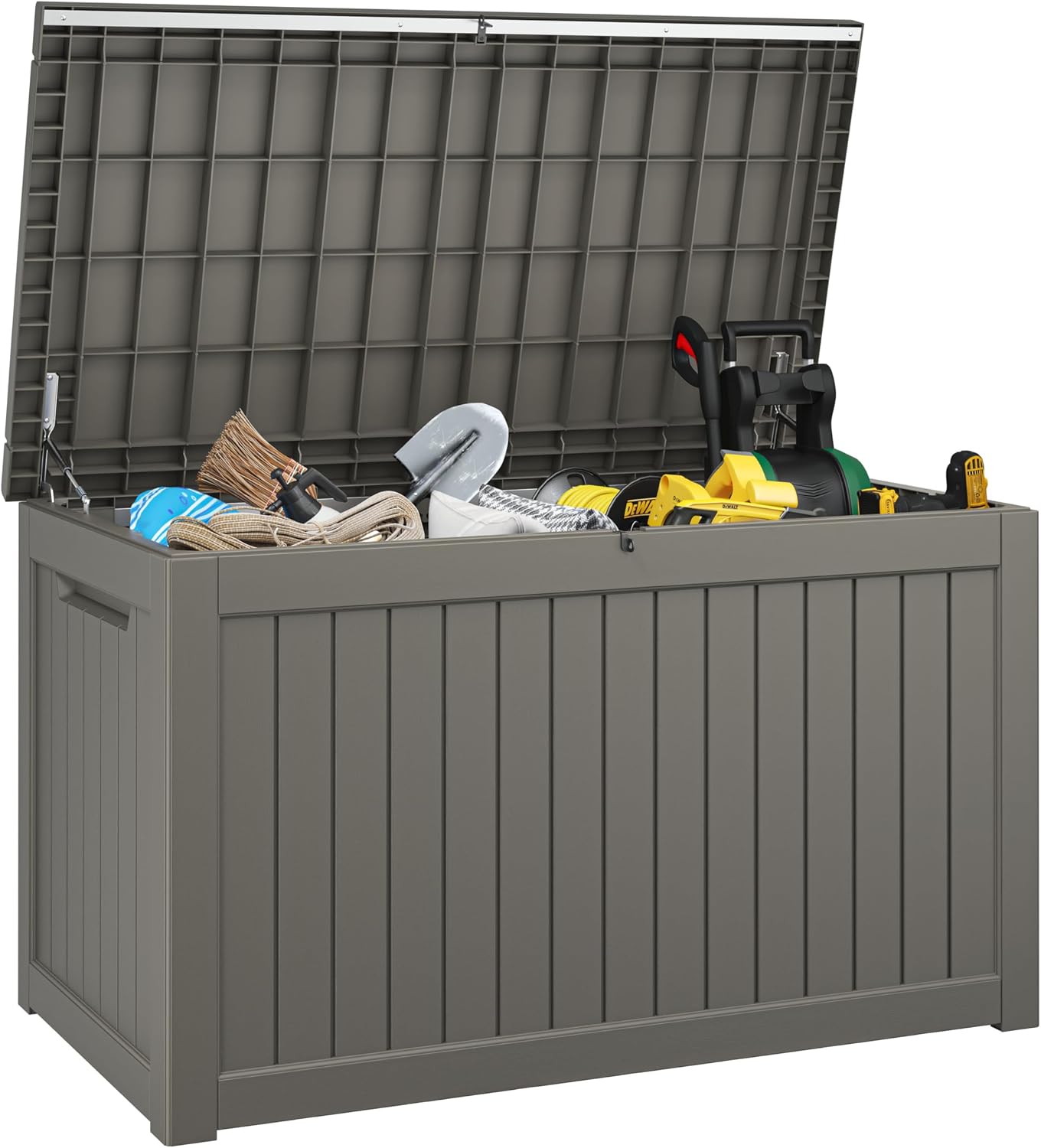 NUNU LAB Outdoor Storage Box, 45 Gallon Outside Deck Box Waterproof, Resin Outdoor Storage Cabinet With Lockable Lid, Backyard Storage Bench For Garden Tools, Patio Cushions, Pool Tools, Black