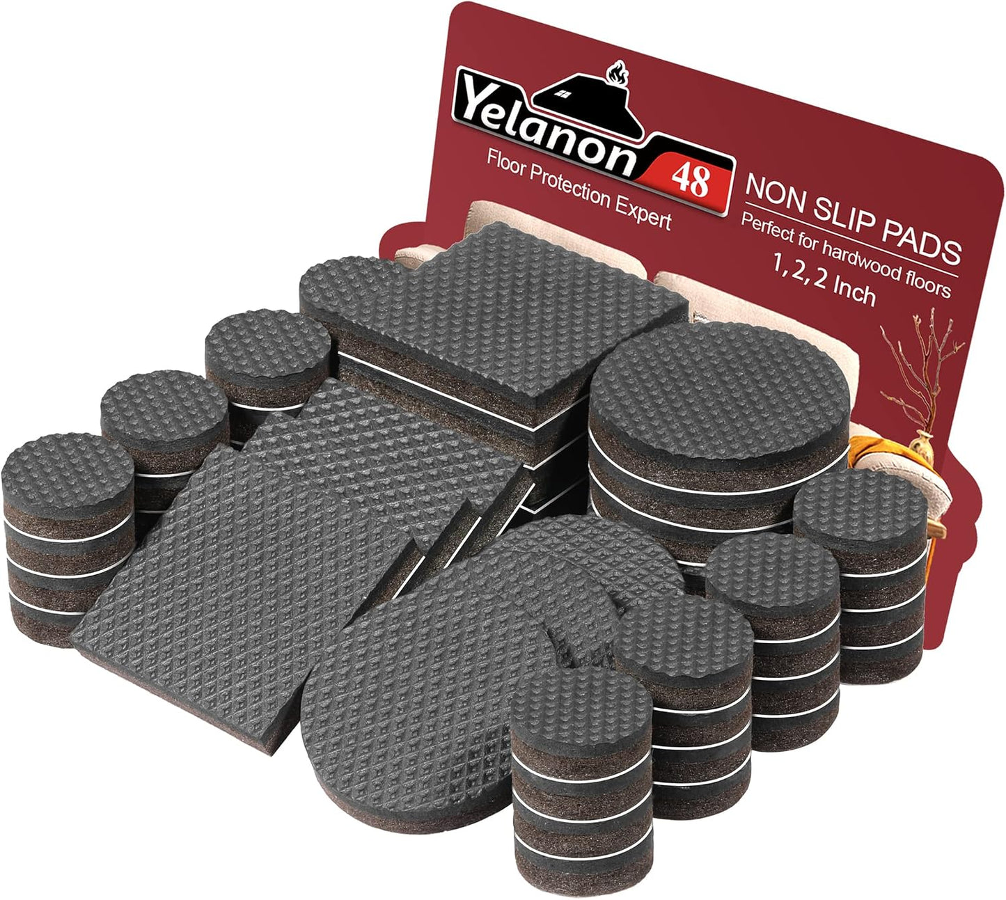 Yelanon Non Slip Furniture Pads -12pcs 4" Furniture Grippers Hardwood Floors, Non Skid for Furniture Legs,Self Adhesive Rubber Feet, Anti Slide Furniture Floors Protectors for Keep Couch Stoppers